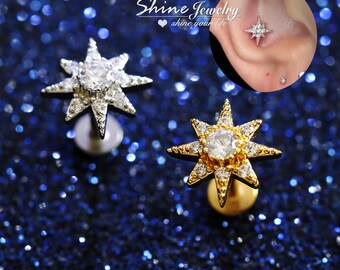 Orecchini Piercing A Barra Orecchini Piercing In Acciaio Chirurgico Con Zirconia Cubica | Per Cartilagine, Tragus, Elice | Barre 6mm Multicolore Orecchini Multicolore 16g - Foto 8