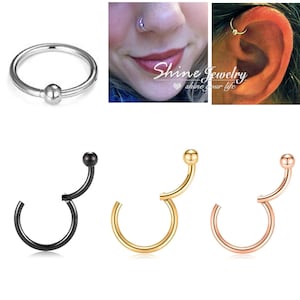 18g 16g Bead Ball Hinged Segment Ring Hoop, 6mm-12mm Hoop Clicker Ring, Ear Nose Lip Eyebrow Cartilage Helix Septum Hoop Piercing