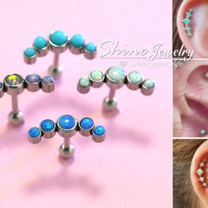 White/Pink/Blue/Purple/Turquoise Opal Ear Climber, Opal Ear Cartilage Helix Conch Stud Earring, Screw Back Surgical Steel Body Ear Piercing