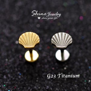Sea Shell Bar Ball Ear Cartilage Helix Tragus Conch Stud Earrings, 16g G23 Ttanium Hypoallergenic Ear Nose Lip Labret Stud Piercing