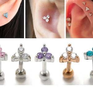 Mini Flower Crystal Ear Cartilage Helix Tragus Conch Stud Earrings, Screw Back Piercing, Pink/Purple Amethyst/Blue Turquoise Stud Earrings