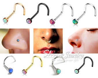 20g Opal Nose Stud, Nostril Stud, Silver / Gold / Black Nose Stud Nose Ring, Pink / Blue / Purple / White / Green Opal Nose Screw Piercing