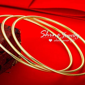 9K Yellow Gold Filled Plain Round Bangle, Womens 3mm Round Band Slip-on Golf Bangle Bracelet, 60mm/65mm/70mm/75mm Stacking Gold Bangle