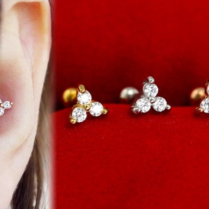 Silver/Gold/Rose Mini Flower Ear Cartilage Helix Tragus Conch Stud Earrings, Minimalist Earrings, Surgical Steel Screw Back Ear Piercing