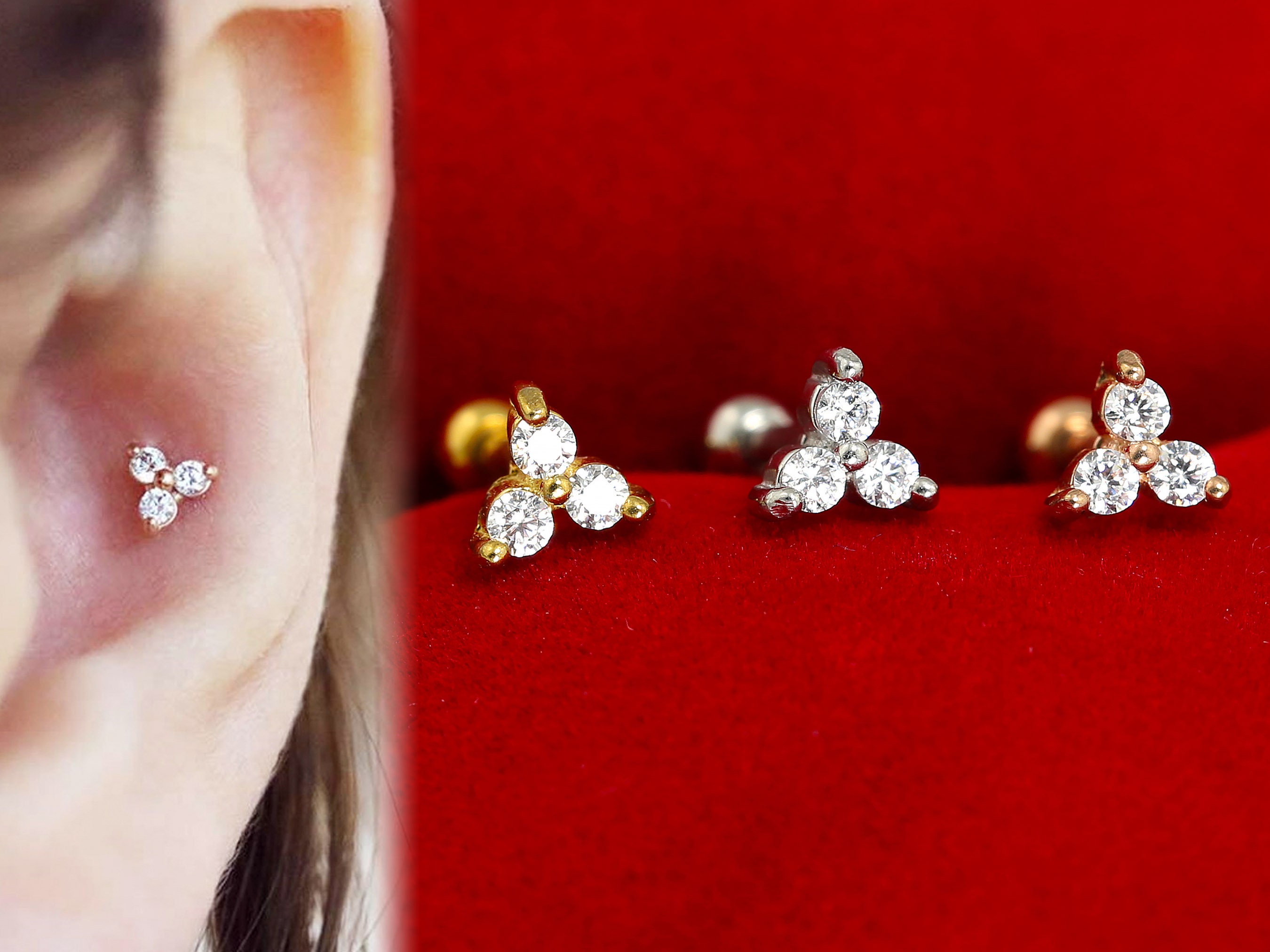 Boucles D'oreilles Cartilage Zircone Or Rose - Mini Barres Pour Tragus/conque