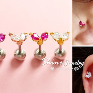 18g Dainty Crystal Love Heart Stud Earring, Ear Cartilage Stud, Helix Stud, Conch Stud, Tragus Stud, Heart Flower Crystal Stud Earrings