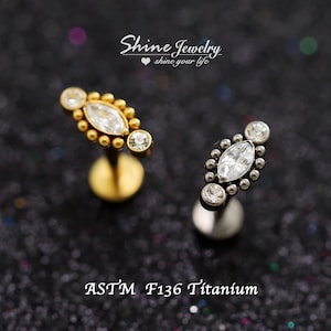 Vintage Marquise Dots Bar Ball Ear Cartilage Helix Tragus Conch Stud Earrings, F136 Ttanium Hypoallergenic Ear Nose Lip Labret Stud Piercing