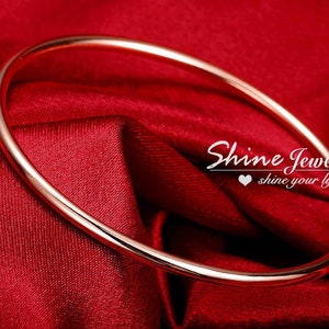 9K Pink Rose Gold Filled Classic Plain Round Bangle, Womens Round Band Golf Bangle Bracelet, 60mm/65mm/70mm/75mm Stacking Rose Gold Bangle