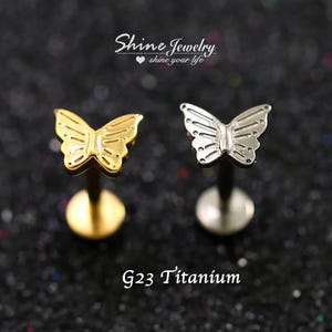 Simple Butterfly Bar Ball Ear Cartilage Helix Tragus Conch Stud Earrings, 16g G23 Ttanium Hypoallergenic Ear Nose Lip Labret Stud Piercing