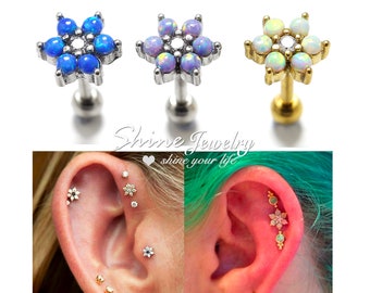 Tragus Piercing-Piercing Fiore 8mm Helix Cartilage Barbell rimorchio Opal 