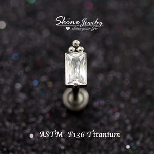 Emerald Dots Ice Bar Ball Ear Cartilage Helix Tragus Conch Stud Earrings, 16g F136 Ttanium Hypoallergenic Ear Nose Lip Labret Stud Piercing