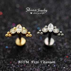Vintage Dots Climber Bar Ball Ear Cartilage Helix Tragus Conch Stud Earring, F136 Ttanium Hypoallergenic Ear Nose Lip Labret Stud Piercing