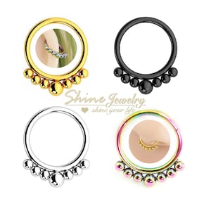 16g Seamless Hinged Segment Ring Hoop, 8mm-10mm Dots Beads Hoop Clicker Ring, Ear Nose Cartilage Helix Septum Hoop Piercing, Sleeper Hoop