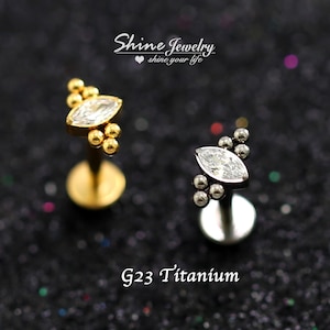 Vintage Marquise Dots Ear Cartilage Helix Tragus Conch Stud Earrings, 16g G23 Ttanium Hypoallergenic Ear Nose Lip Labret Bar Stud Piercing