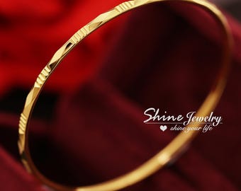 Bracelet jonc empilable en or jaune, jonc de 2,5 mm de large, diamants, jonc de golf rond, jonc de mariage, diamètre 60 mm