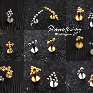 Cute Dots Vintage Bar Ball Ear Cartilage Helix Tragus Conch Stud Earrings, Surgical Steel Flat Back Ear Nose Labret Stud Piercing