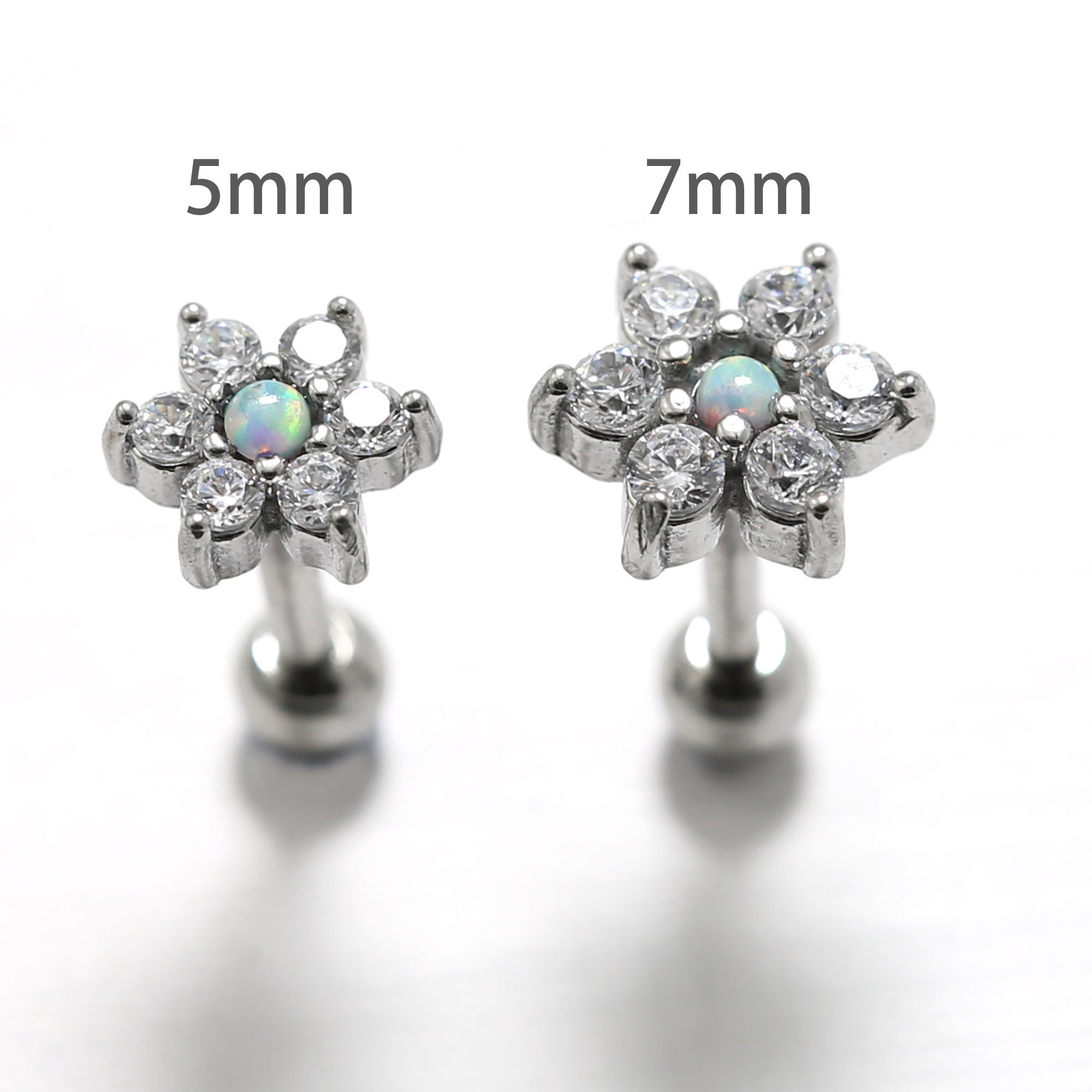 MILACOLATO Helix Piercing Gioielli Argento Acciaio Chirurgico Retro Piatto E Orecchino A Cerchio Set Fiore Opale Helix Conch Daith Tragus Cartilagine Orecchini Per Piercings Multipli