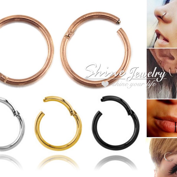 20g 18g 16g 14g Seamless Hinged Segment Ring Hoop, 6mm-16mm Hoop Clicker Ring, Ear Nose Lip Eyebrow Cartilage Helix Septum Hoop Piercing