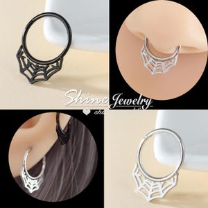16g Seamless Hinged Segment Ring Hoop, 8mm-12mm Spider Web Hoop Clicker Ring, Ear Nose Cartilage Helix Septum Hoop Piercing, Sleeper Hoop