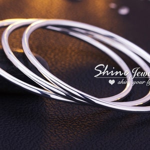 9K White Gold Filled Plain Round Bangle, Womens 3mm Round Band Silver Golf Bangle Bracelet, 60mm/65mm/75mm Stacking Silver Bangle