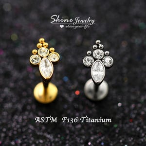 Vintage Crystal Dots Bar Ball Ear Cartilage Helix Tragus Conch Stud Earrings, F136 Ttanium Hypoallergenic Ear Nose Lip Labret Stud Piercing