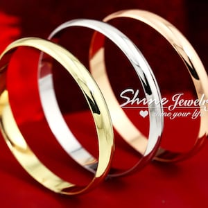 9K Yellow/White/Rose Gold Filled Plain Round Bangle, Womens 10MM Chunky Wide Band Round Bangle Bracelet, 60mm/65mm/70mm/75mm Stacking Bangle