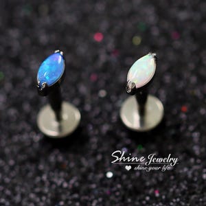 Opal Marquise Bar Ball Ear Cartilage Helix Tragus Conch Stud Earrings, 16g G23 Ttanium Hypoallergenic Ear Nose Lip Labret Stud Piercing