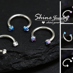 16g Opal Horseshoe Piercing Ring, Ear Lobe, Cartilage, Septum, Conch, Daith, Helix, Tragus, Eyebrow Ring, Nose Lip Lebret Body Piercing Hoop