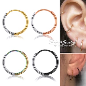 20g, 10mm Hinged Segment Ring Hoop, Black / Silver / Rose / Gold Two tone Hoop Clicker Ring, Ear Nose Cartilage Helix Septum Hoop Piercing