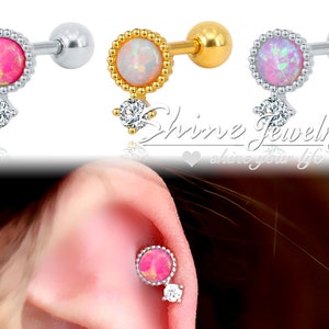 White/Purple/Pink Opal Crystal Ear Cartilage Helix Tragus Conch Stud Earring,  Silver/Gold Round Stud Earrings, Screw Back Ear Piercing