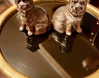 Set of 2 Antique Bisque Pug Dogs