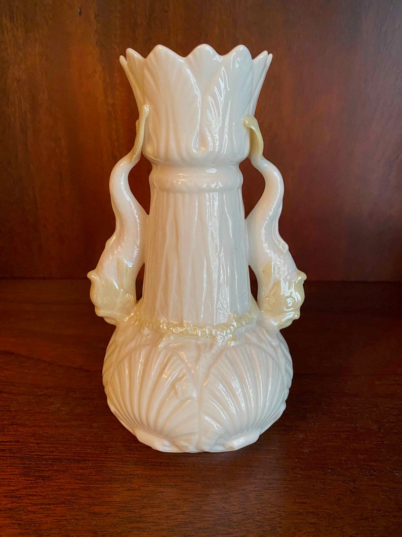 Irish Belleek Porcelain Dolphin Vase 0857 Etsy