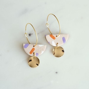 Polymer Clay Earrings | Earrings | Polymer clay | Unique | Geometric | Statement earrings | gold | orange | purple | Confetti | Hoop earrings