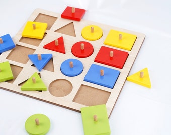 4 Color and 4 Shape Early Education Geometric Puzzle | Large Wooden Puzzle for Toddlers