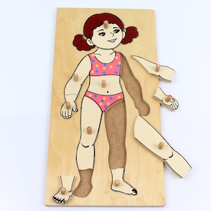 Wooden puzzle, natural educational game for toddler, Learning body Girl and Boy