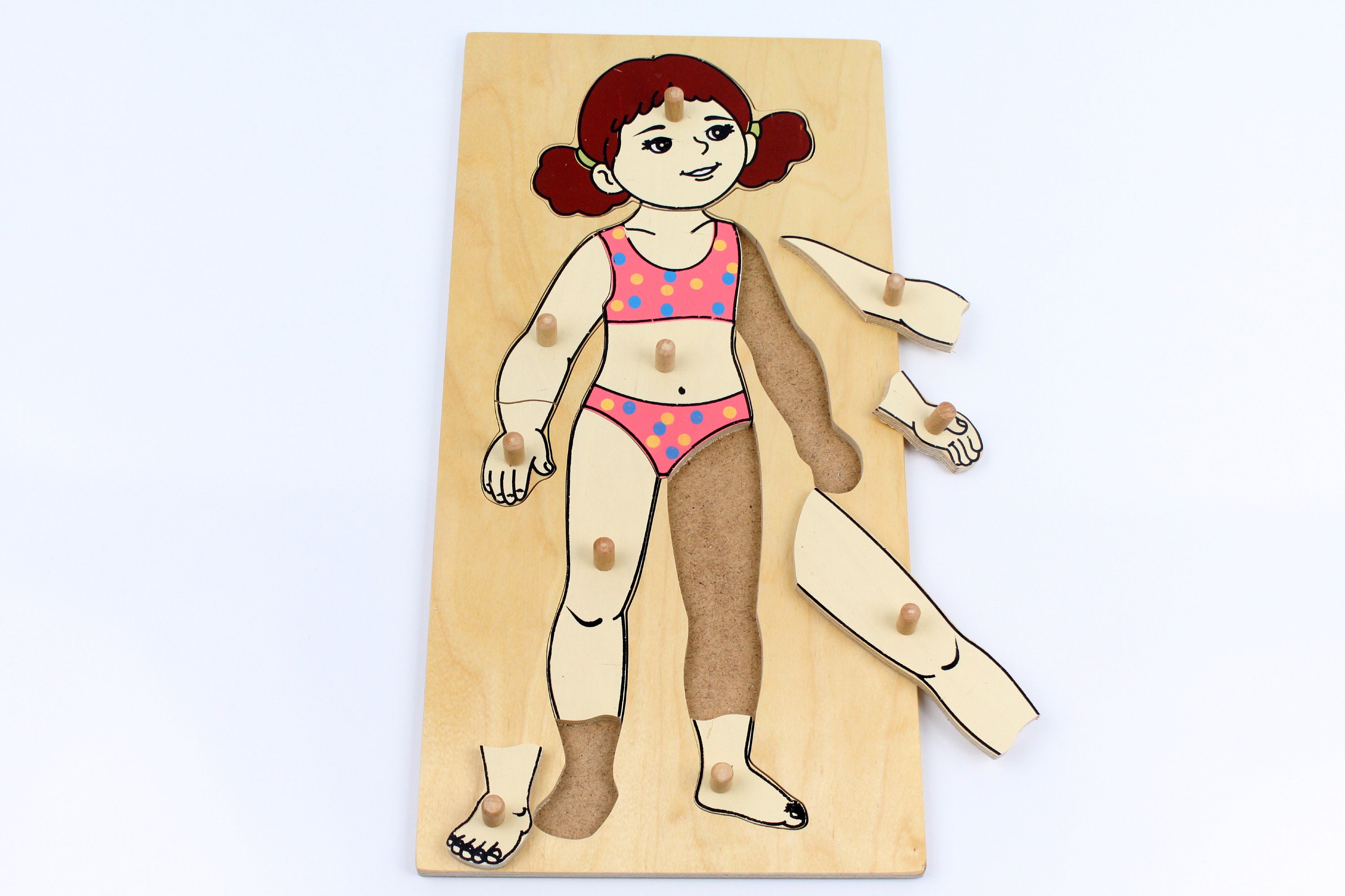 Wooden puzzle, natural educational game for toddler, Learning body Girl and Boy