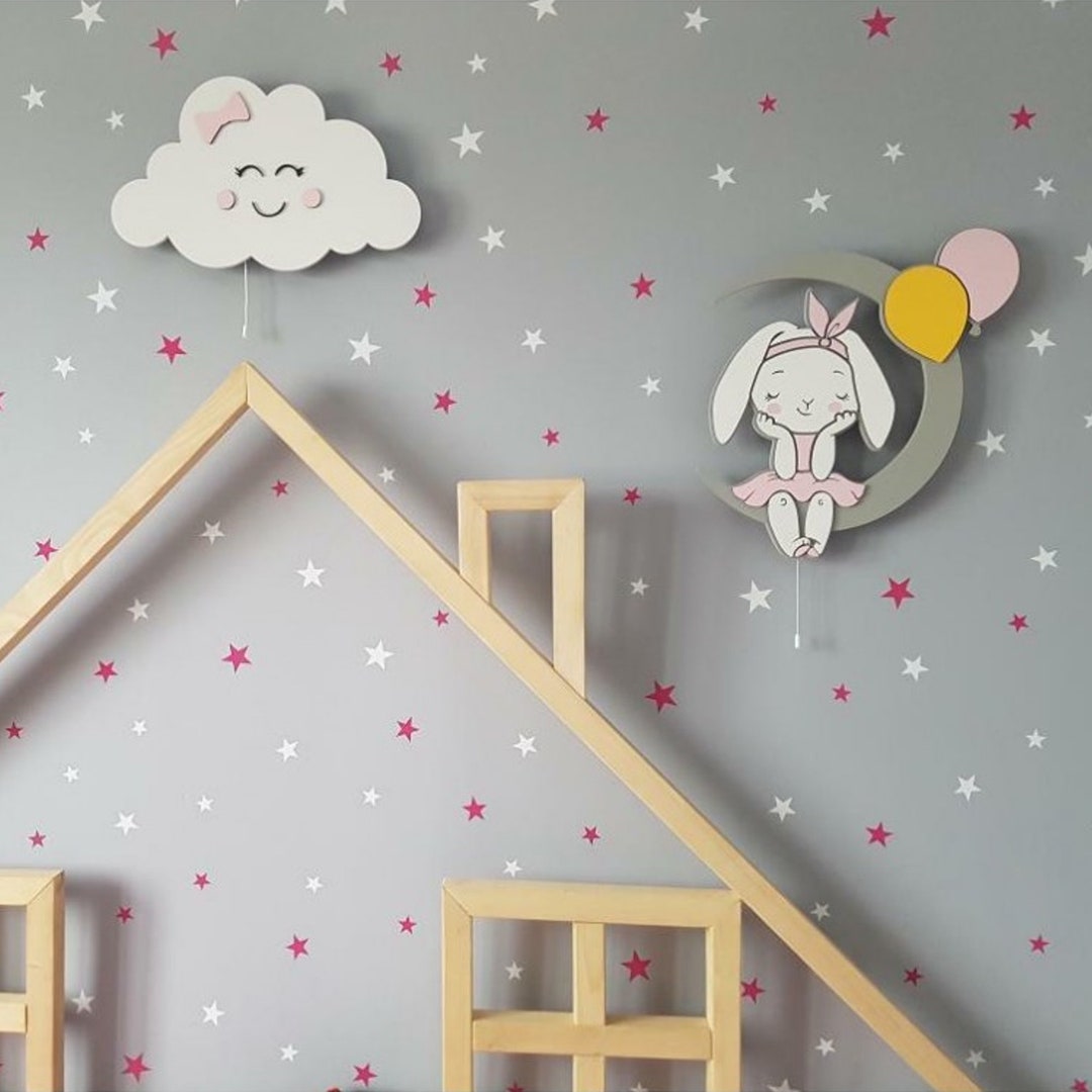 Cloud Lamp and Rabbit Lamp Set, Nursery Wall Light , Custom Colors Name ...