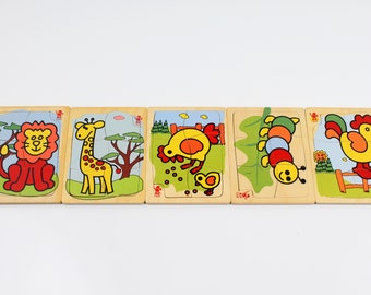Wooden mixed animal puzzle, Animal Puzzle, Learning animals, Handmade