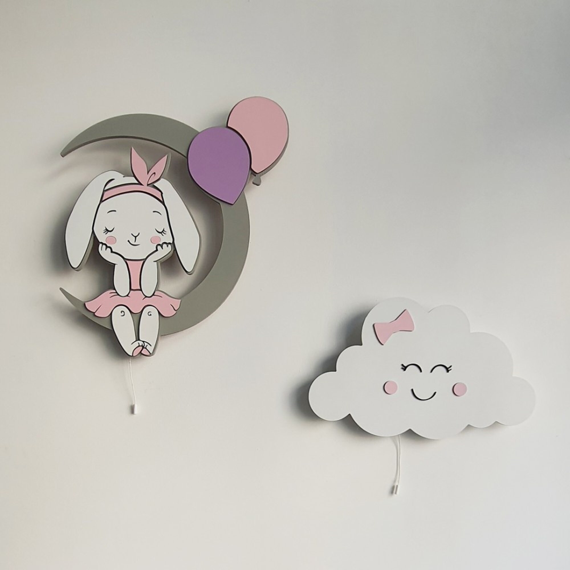 Cloud Lamp and Rabbit Lamp Set, Nursery Wall Light , Custom Colors Name ...