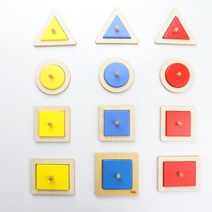 Geometric Single Shape Montessori Puzzle and Color Puzzle set, Wooden Toddler Toy, Education Puzzle, Gift for Kids