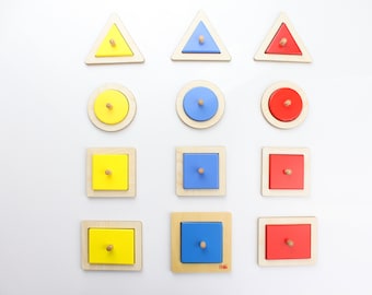 Geometric Single Shape Montessori Puzzle and Color Puzzle set, Wooden Toddler Toy, Education Puzzle, Gift for Kids