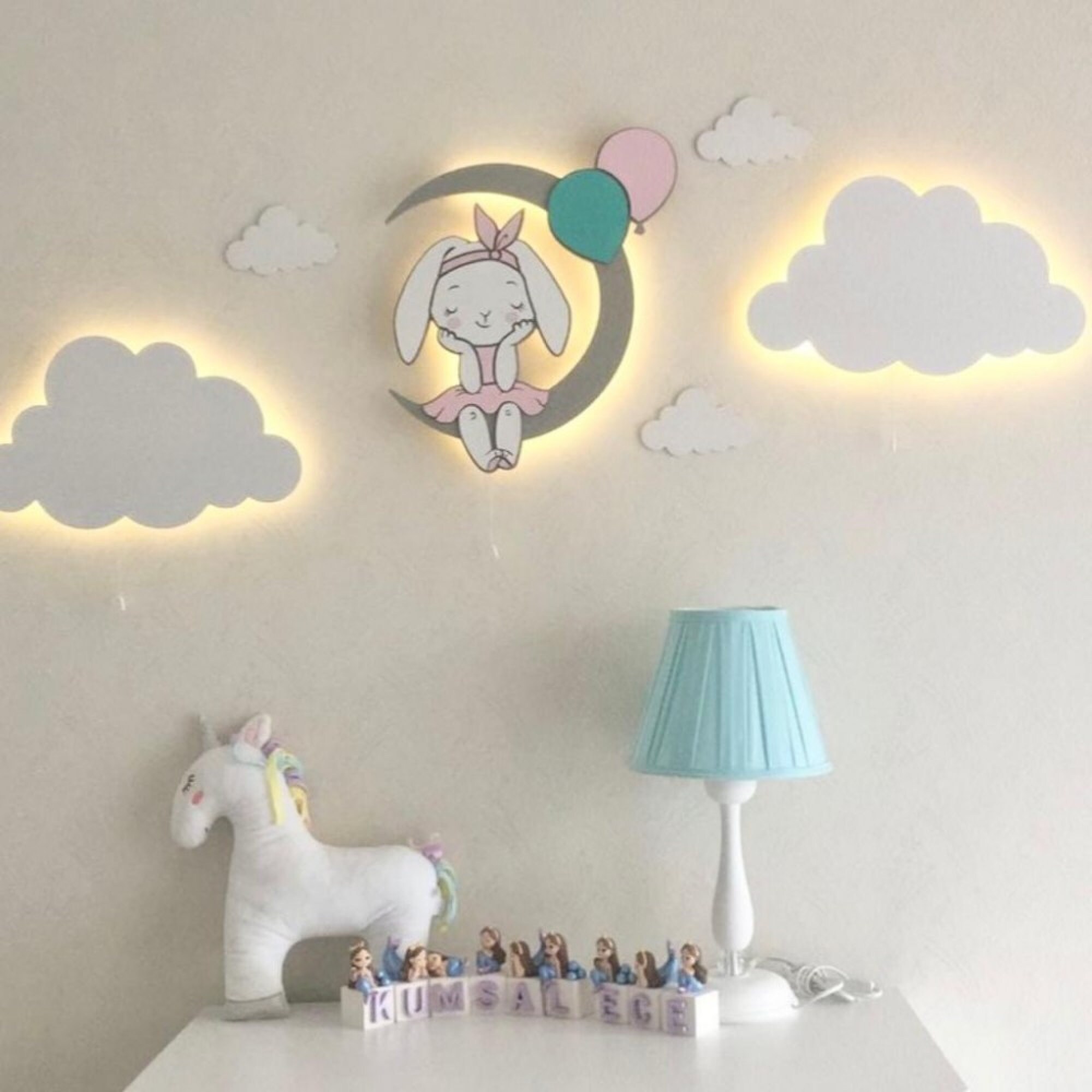 Cloud Lamp and Rabbit Lamp Set, Nursery Wall Light , Custom Colors Name ...