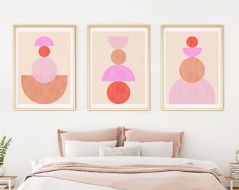 Abstrakte Geometrische Drucke Set: Moderne rosa Wandkunst (Digitaler Download)