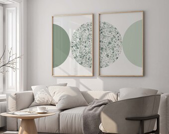 Sage Green Abstract Art Prints: Minimalist Wall Art Set (Digital Download)