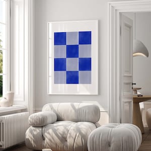Checkered Wall Art, Cobalt blue print, Geometric Poster, Digital download art print, Minimalist Printable poster, Abstract print, Blue decor