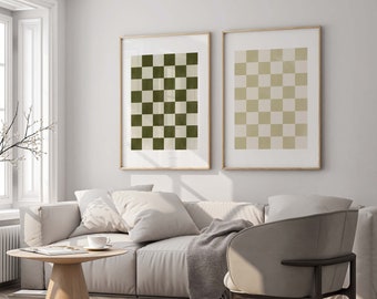 Checkered Art Print Set of 2 ,Neutral wall art, Geometric abstract art, Japandi color palette art, Digital Download Prints, trendy art print