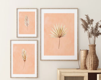 Peach Fuzz Botanical Print Set: Minimalist Abstract Wall Art (Digital Download)