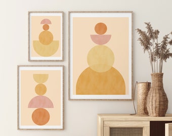 Set of 3 prints abstract, Digital download art prints, Geometric art print, Yellow wall art, , Printable wall art set
