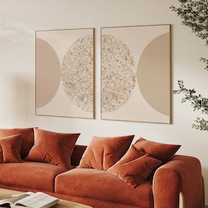 Beige Abstract Geometric Print Set: Japandi Modern Wall Art (Digital Download)