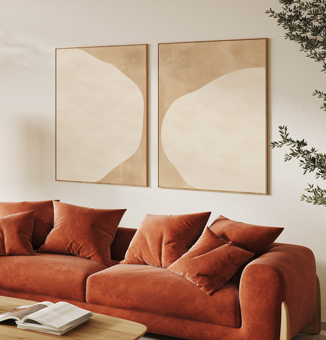 Neutral Abstract Art Prints: Beige Modern Wall Decor Set of 2 (digital ...